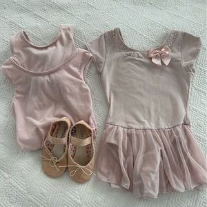 Lot of 4 Ballet items:Capezio Daisy 205T Shoes 9.5 & 3 Leotards Danskin:4/5,6/6x